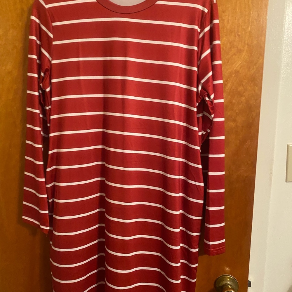 Burnt Orange and White Striped Long Sleeve Shirt Dress